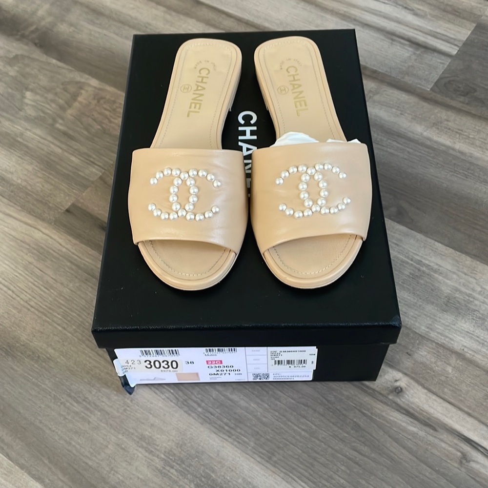 Chanel lambskin beige mules
